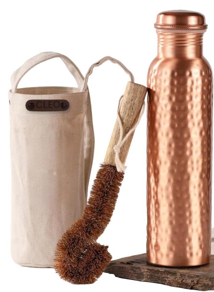 أفا AVA DESIGNZ CLEO HOME (32 Oz/950 ml) Handcrafted Hammered-100% Ayurvedic Copper Water Bottle with Canvas Bag | Lab-Tested, Leak-Proof Bottle - Image 1
