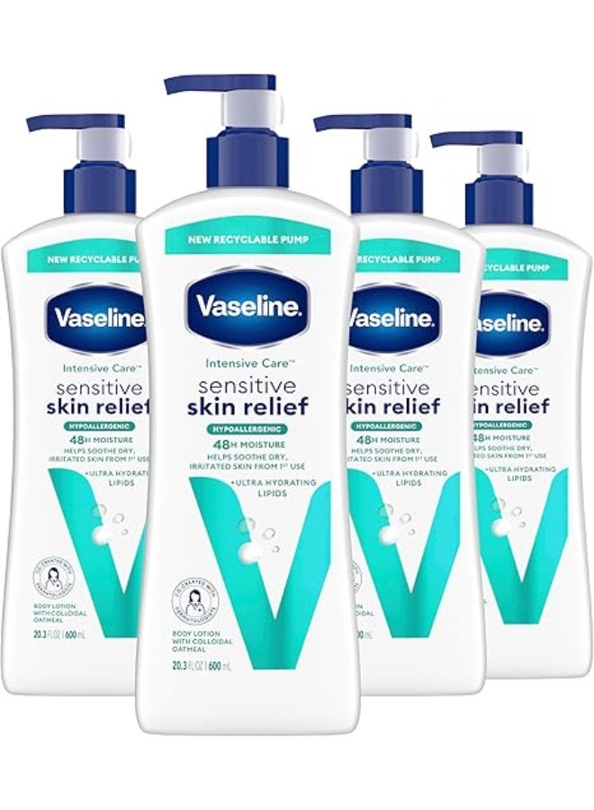 فازلين لوشن فازلين للعناية المركزة للجسم، عبوة من 4 قطع، لترطيب البشرة الحساسة والجافة، مع دقيق الشوفان الغروي والدهون فائقة الترطيب، 20.3 أونصة - Image 1