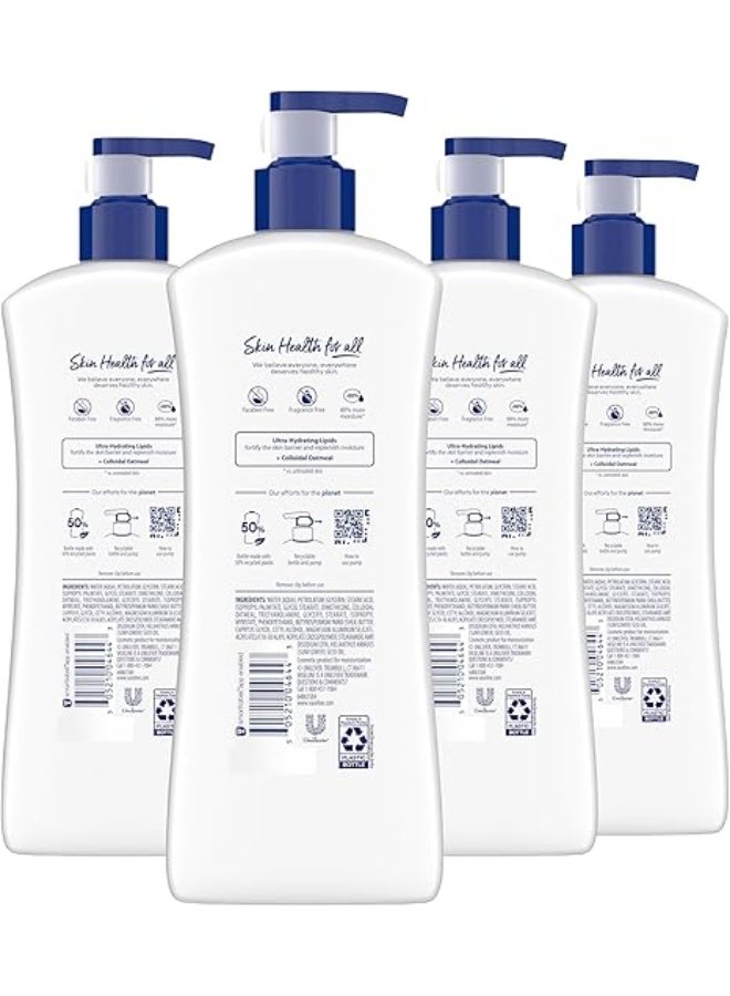 فازلين لوشن فازلين للعناية المركزة للجسم، عبوة من 4 قطع، لترطيب البشرة الحساسة والجافة، مع دقيق الشوفان الغروي والدهون فائقة الترطيب، 20.3 أونصة - Image 2