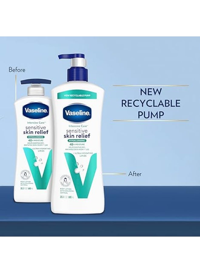 فازلين لوشن فازلين للعناية المركزة للجسم، عبوة من 4 قطع، لترطيب البشرة الحساسة والجافة، مع دقيق الشوفان الغروي والدهون فائقة الترطيب، 20.3 أونصة - Image 3