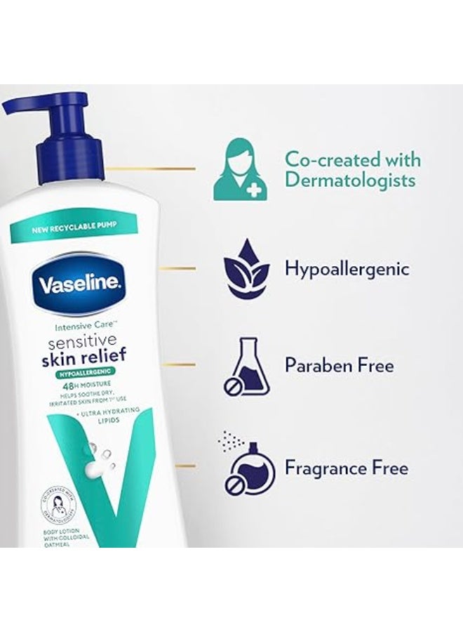 فازلين لوشن فازلين للعناية المركزة للجسم، عبوة من 4 قطع، لترطيب البشرة الحساسة والجافة، مع دقيق الشوفان الغروي والدهون فائقة الترطيب، 20.3 أونصة - Image 4