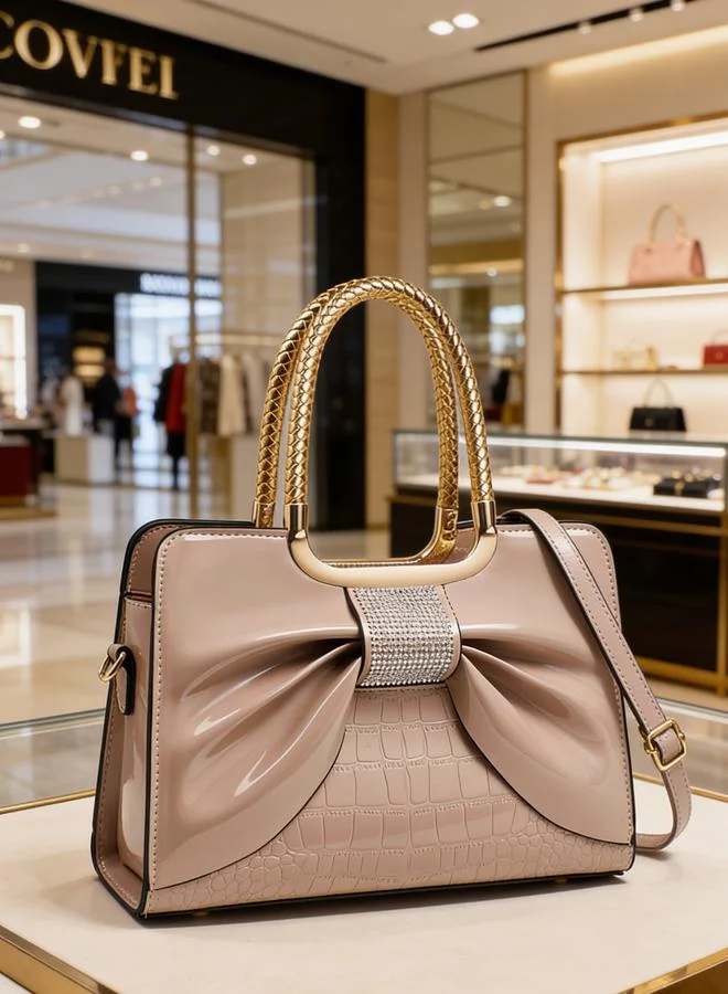 Take Two  Beige Croc-Embossed Bow Handbag for Women | Best Price UAE