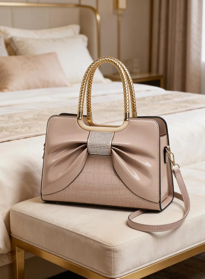 Take Two  Beige Croc-Embossed Bow Handbag for Women | Best Price UAE