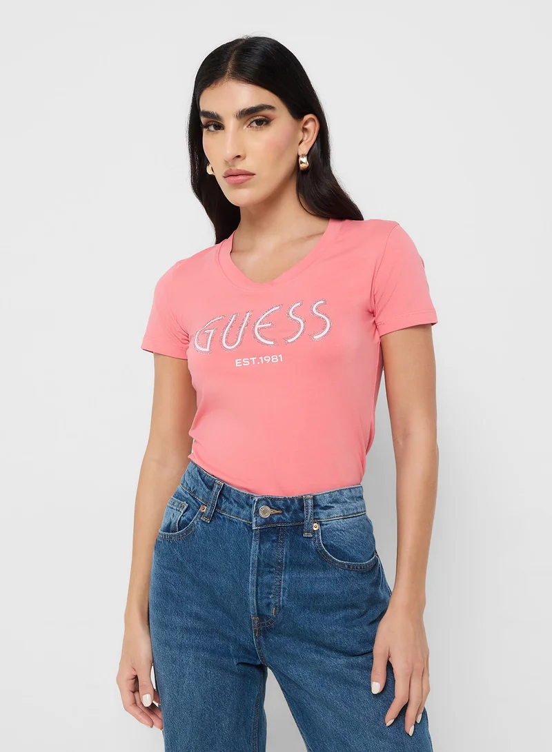 GUESS Crew Neck Short Sleeve Logo T-Shirt