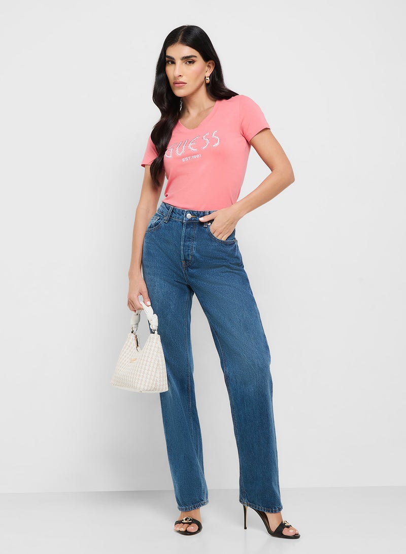 GUESS Round Neck Short Sleeve Logo T-Shirt  - Image 4