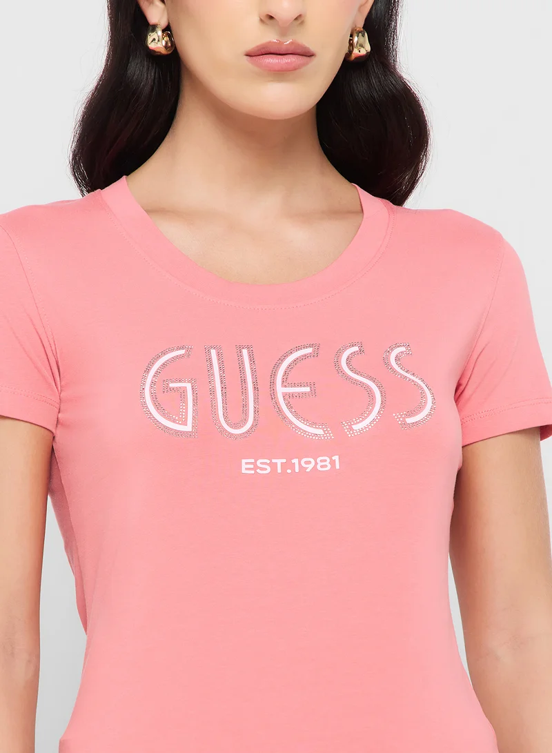 GUESS Round Neck Short Sleeve Logo T-Shirt