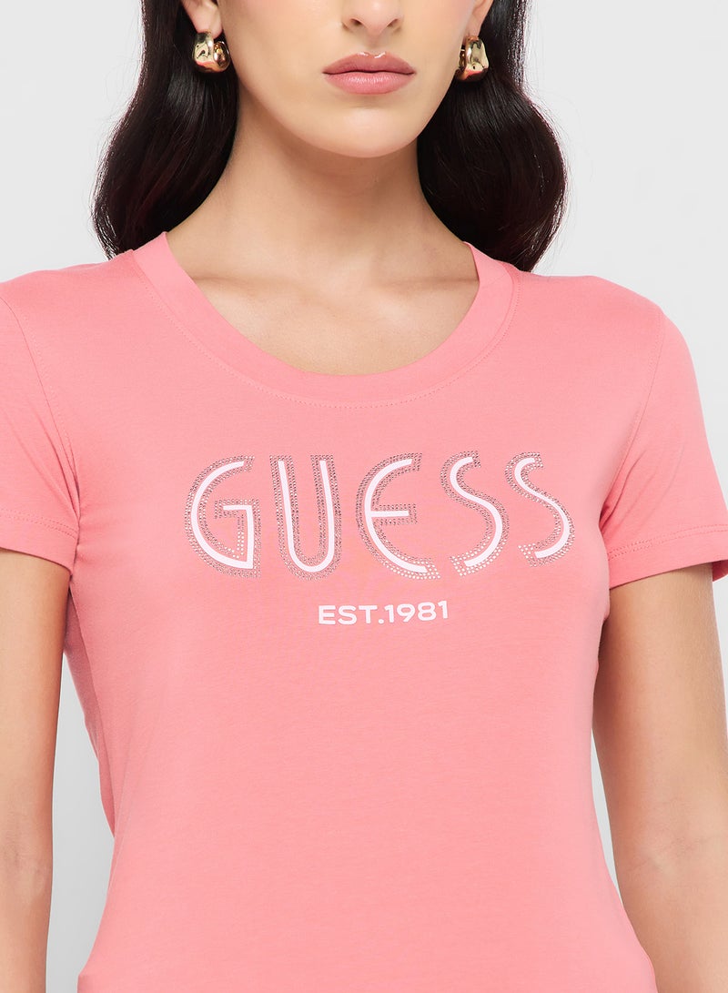 GUESS Round Neck Short Sleeve Logo T-Shirt  - Image 3