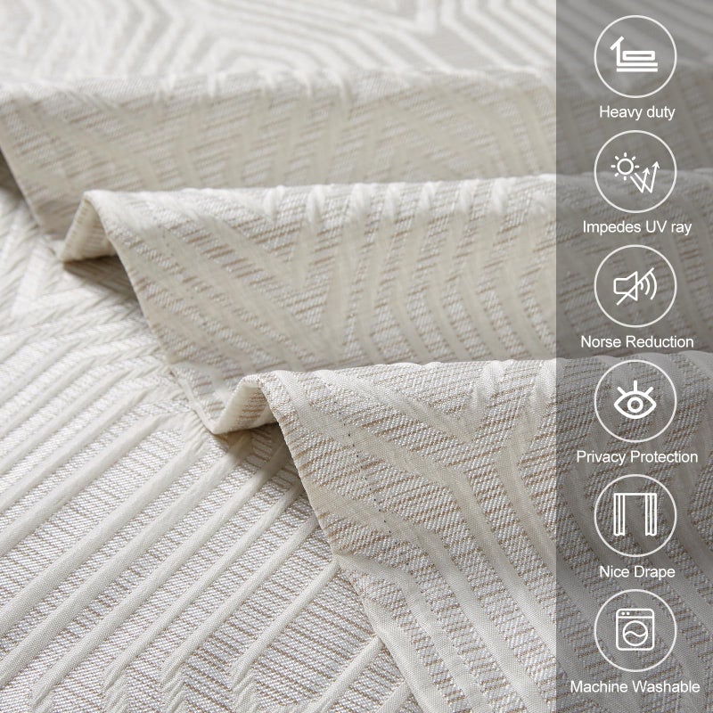 Drapexpert Beige and Silvery 100% Blackout Geometric Pattern Curtains,52 Inch Wide 96 Inches Long 2 Panels, Thermal Insulated Noise Reducing Anti-Rust Grommet Drapes for Bedroom Living Room, Cream - Image 5