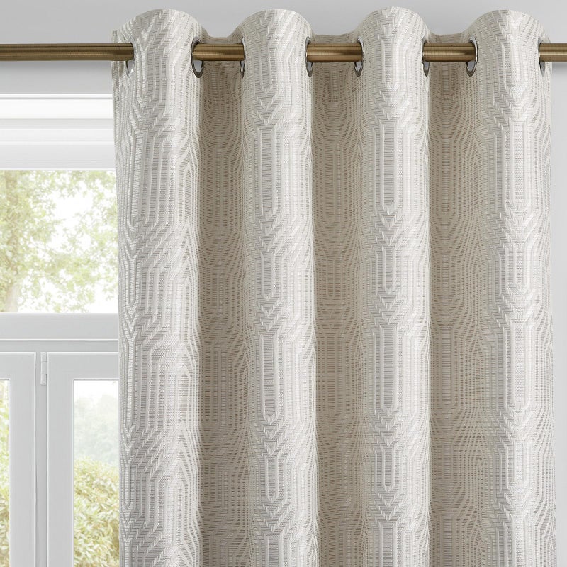 Drapexpert Beige and Silvery 100% Blackout Geometric Pattern Curtains,52 Inch Wide 96 Inches Long 2 Panels, Thermal Insulated Noise Reducing Anti-Rust Grommet Drapes for Bedroom Living Room, Cream - Image 1