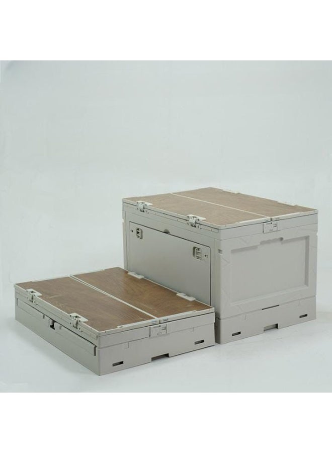 BlueFire Folding Storage Box with Table Function, Multipurpose Collapsible Organizer with Wooden Top, Portable Storage Crate for Home, Office, Camping, and Car Trunk Use – Easy to Fold, Durable, Space Saving Design - Image 1