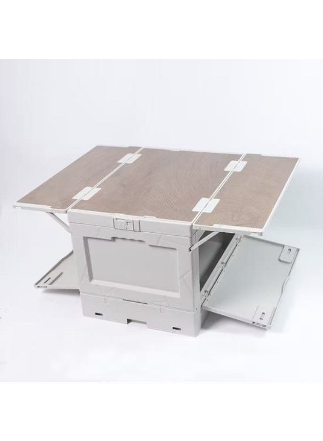 BlueFire Folding Storage Box with Table Function, Multipurpose Collapsible Organizer with Wooden Top, Portable Storage Crate for Home, Office, Camping, and Car Trunk Use – Easy to Fold, Durable, Space Saving Design - Image 2