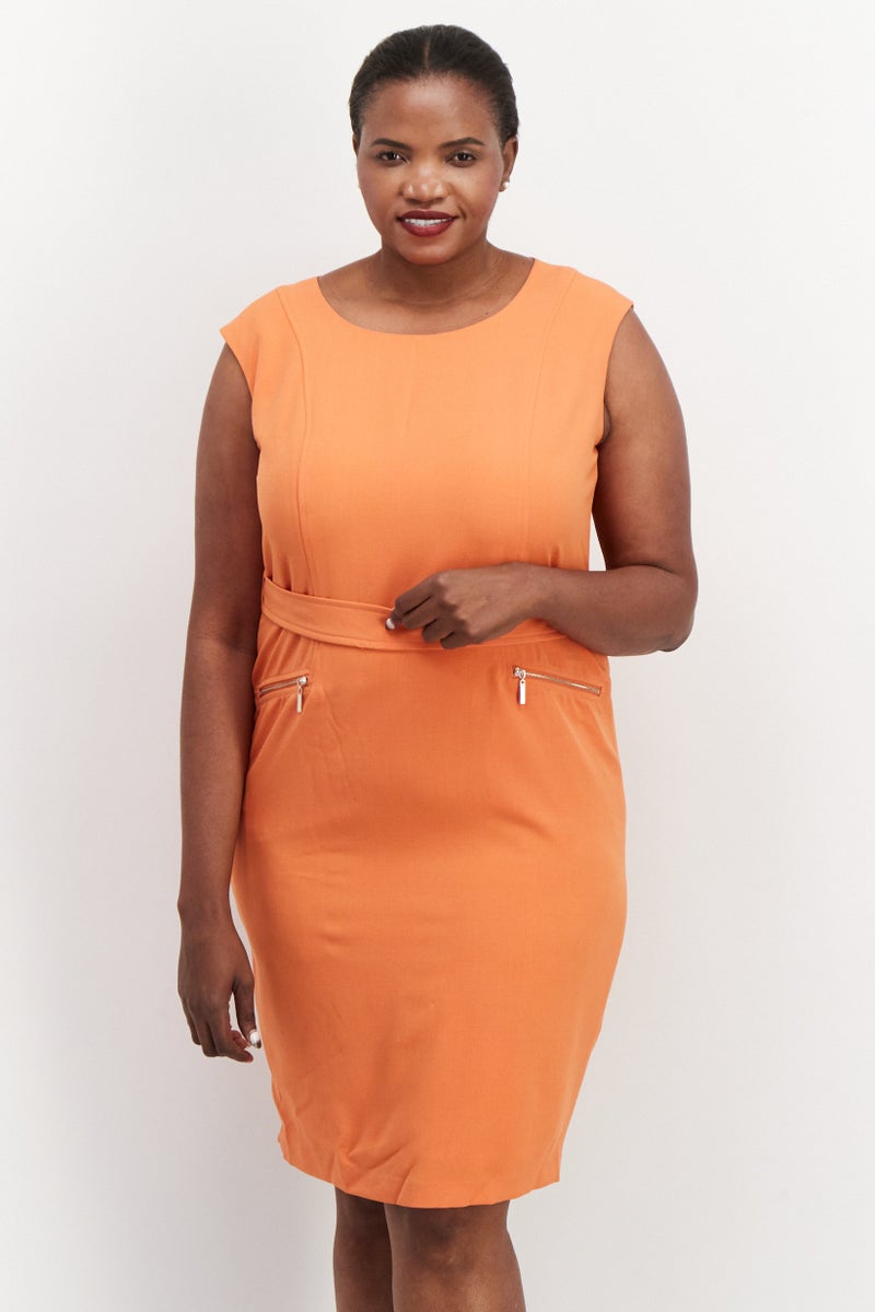 Kasper  Women Plus Size Solid Sheath Dress, Orange - Image 1