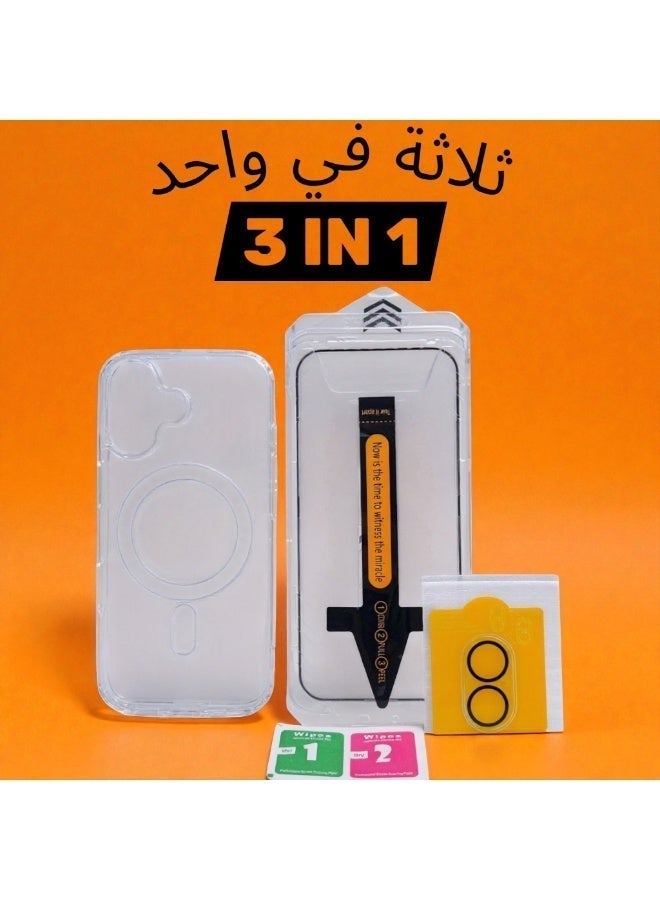 كفر ايفون 17 شفاف يدعم الماج سيف، مع حامي شاشة سهل التركيب وحامي لعدسة الكاميرا - Image 1