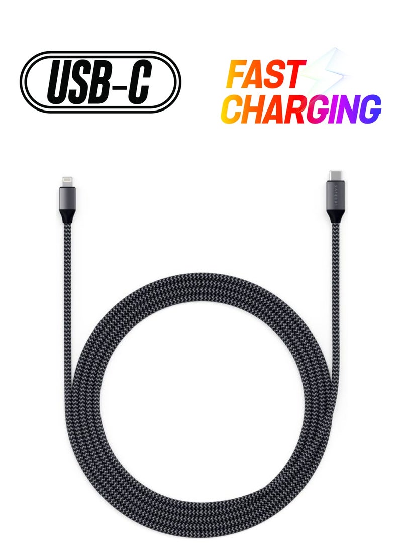 SATECHI USB-C To Lightning Charging Cable 6 Feet Black - Image 1