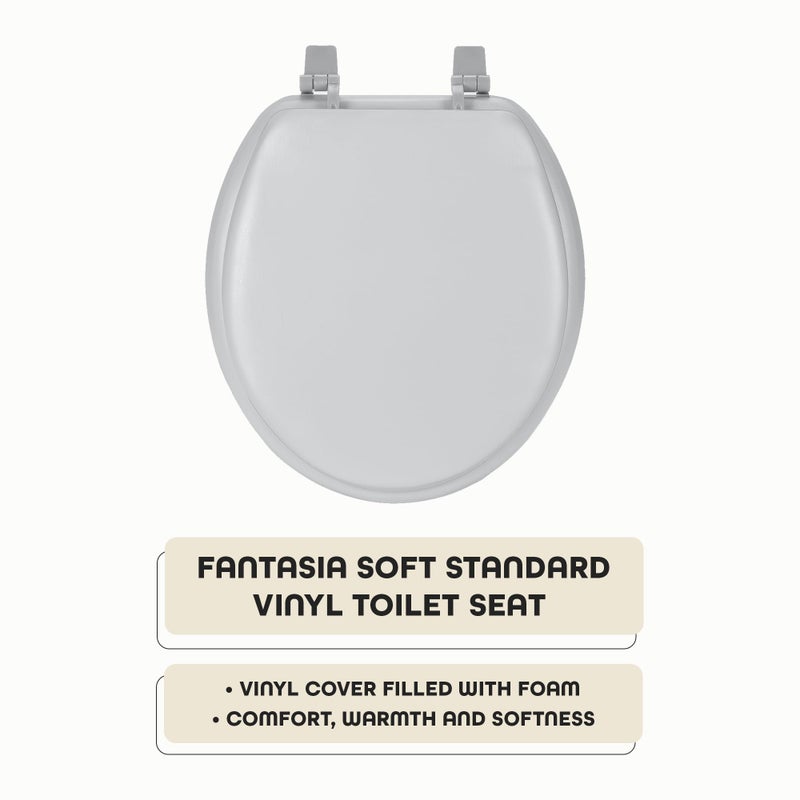 Achim Soft Standard Vinyl Toilet Seat, Silver - 17 Inch Soft Vinyl Cover with Comfort Foam Cushioning - Fits All Standard Size Fixtures - Easy to Install Fantasia by Achim Home Decor - Image 2