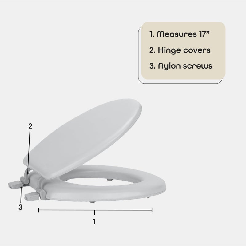 Achim Soft Standard Vinyl Toilet Seat, Silver - 17 Inch Soft Vinyl Cover with Comfort Foam Cushioning - Fits All Standard Size Fixtures - Easy to Install Fantasia by Achim Home Decor - Image 4