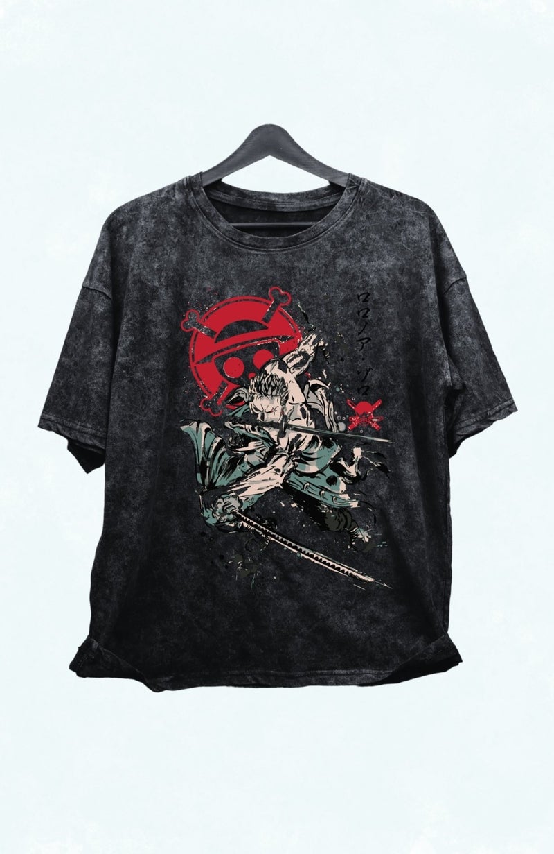 Fuddy Moda Fuddy Fashion Unisex One Piece Roronoa Zoro 2 Washable T-Shirt, Oversize Anime Printed Washable T-Shirt  - Image 1