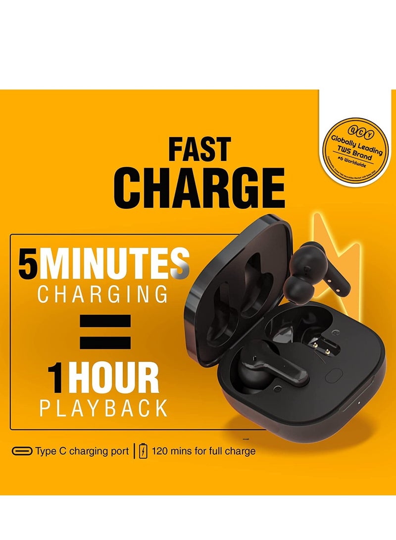 QCY T13 True Wireless Earbuds Bluetooth 5.1 Headphones Touch Control With Charging Case IPX5 Waterproof Stereo Earphones In-Ear Built-In Mic Headset 40H Playtime Black - Image 4
