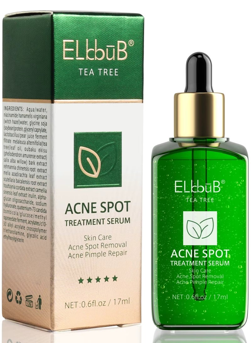 ELBBUB سيروم علاج حب الشباب للوجه 17 مل لإزالة بقع حب الشباب بخلاصة شجرة الشاي لبشرة صافية وعلاج تفشي حب الشباب الشديد والبثور والبقع الداكنة وإصلاح البشرة - Image 1