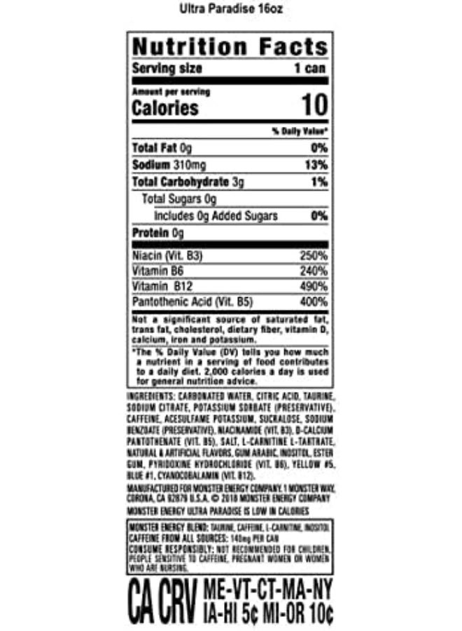 Monster Energy Ultra Paradise, Sugar Free Energy Drink, 16 Ounce (Pack of 24) - Image 3