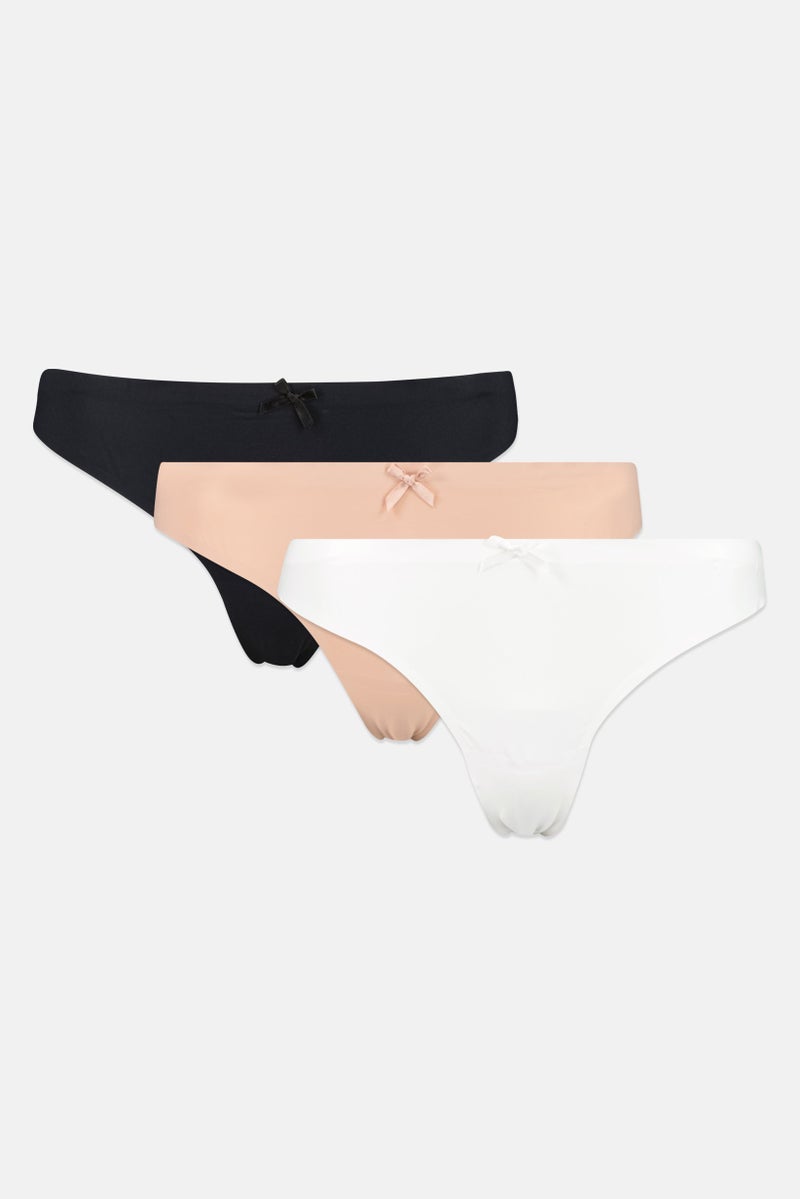 bebe Women 3 Piece Plain String Briefs, Multicolor - Image 1