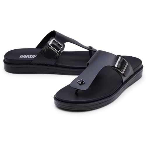 DOCTOR EXTRA SOFT Men's Classic Casual Original Leather Thong Black/Brown Sandals/Chappals with Memory Foam Cushion| Stylish & Non-Slip|Comfortable & Lightweight |Flip flops Slippers Gents & Boys F-3 - Image 5