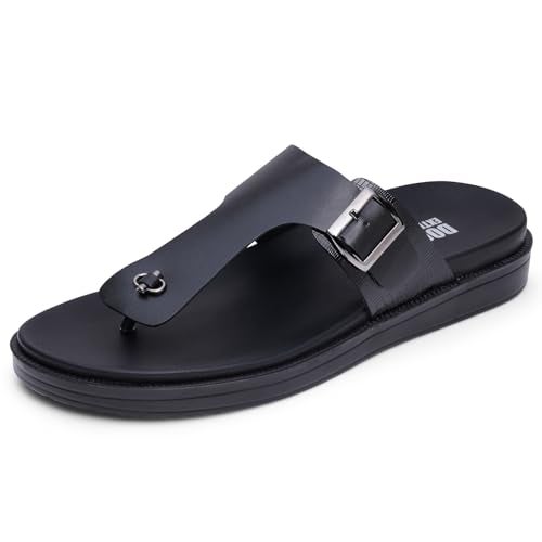 DOCTOR EXTRA SOFT Men's Classic Casual Original Leather Thong Black/Brown Sandals/Chappals with Memory Foam Cushion| Stylish & Non-Slip|Comfortable & Lightweight |Flip flops Slippers Gents & Boys F-3 - Image 1