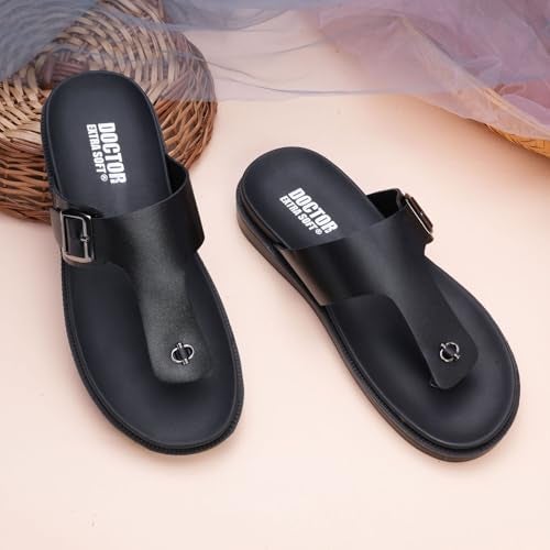 DOCTOR EXTRA SOFT Men's Classic Casual Original Leather Thong Black/Brown Sandals/Chappals with Memory Foam Cushion| Stylish & Non-Slip|Comfortable & Lightweight |Flip flops Slippers Gents & Boys F-3 - Image 3