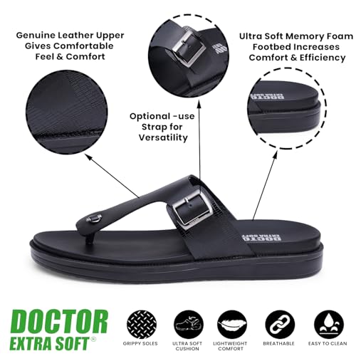 DOCTOR EXTRA SOFT Men's Classic Casual Original Leather Thong Black/Brown Sandals/Chappals with Memory Foam Cushion| Stylish & Non-Slip|Comfortable & Lightweight |Flip flops Slippers Gents & Boys F-3 - Image 2