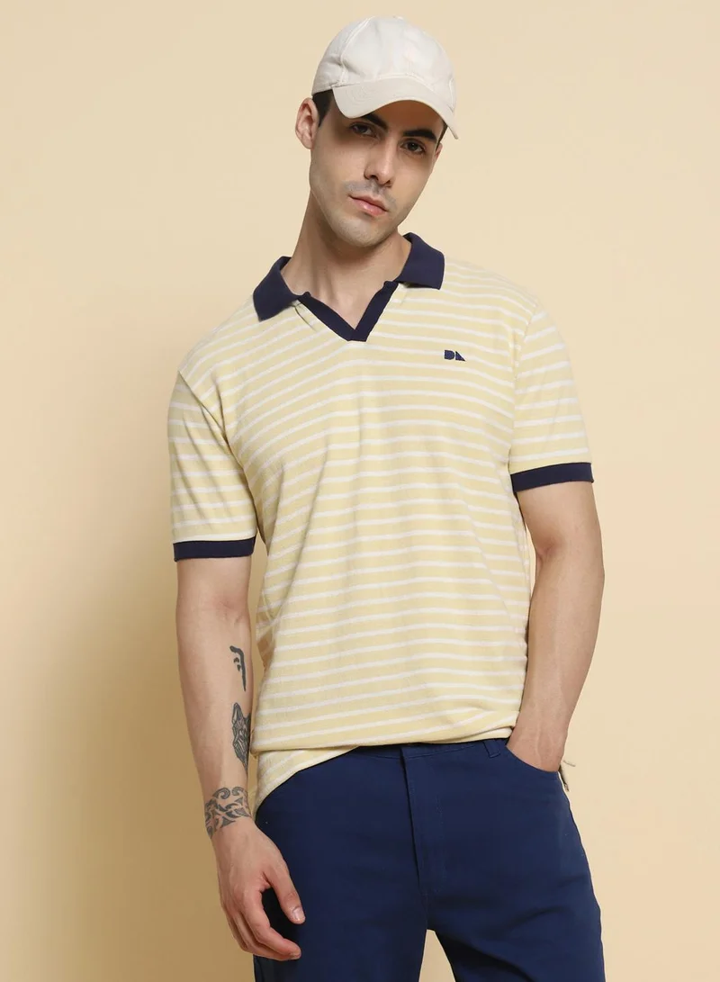 Dennis Lingo Men's Off-White Regular Fit Polo T-shirt