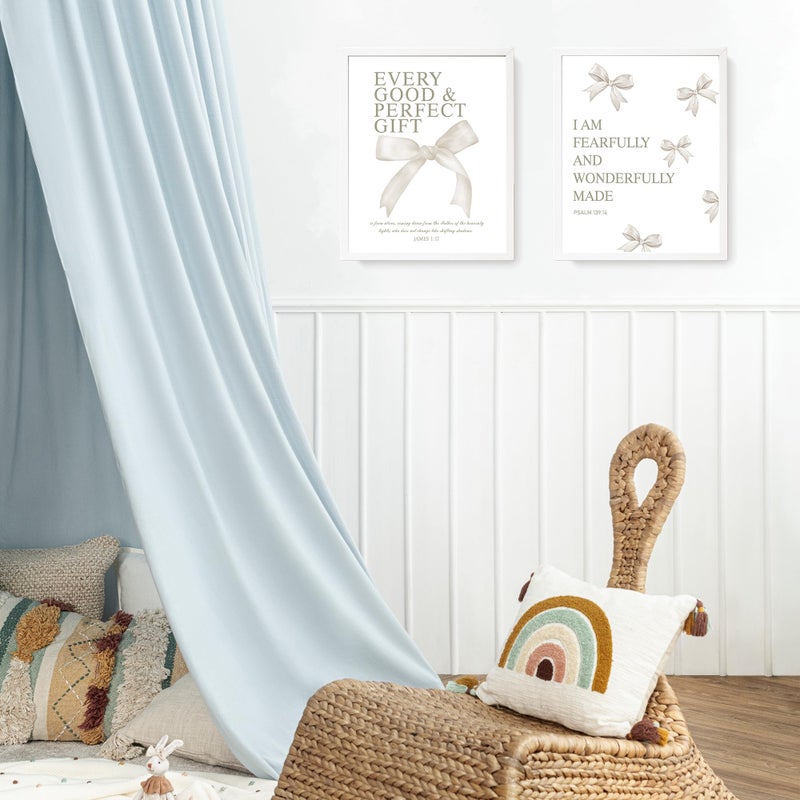 LARTSFRO Coquette Beige Bow Christian Wall Art Decor Posters, Beige Bow Christian Room Bedroom Bathroom Dorm Wall Art Decor Aesthetic for Women College Teen Girls Gifts, Inspirational Bible Verses Bow Wall Decor, 10x8 Inch Set of 4 Pcs Bow Pictures (UNFRAMED) - Image 5
