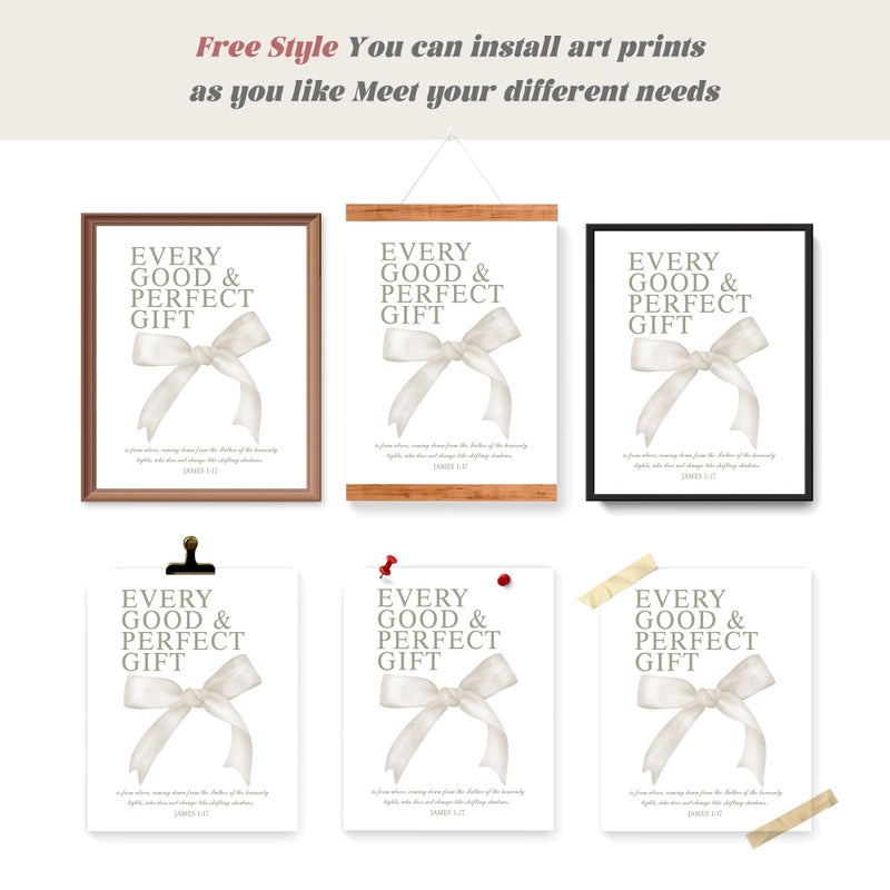 LARTSFRO Coquette Beige Bow Christian Wall Art Decor Posters, Beige Bow Christian Room Bedroom Bathroom Dorm Wall Art Decor Aesthetic for Women College Teen Girls Gifts, Inspirational Bible Verses Bow Wall Decor, 10x8 Inch Set of 4 Pcs Bow Pictures (UNFRAMED) - Image 4