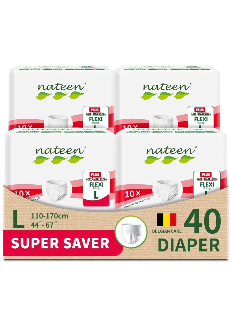 nateen Flexi Plus Adult Diapers Pants,Incontinence Pull Up,Large,Waist Size 110-170Cm,40 Count Adult Pull Ups,Superior Comfort,Excellent Combination Of Protection - Image 1