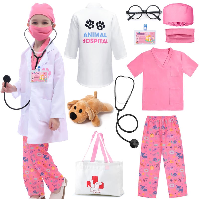 GC Kids Veterinarian Costume Toddler Doctor Kit Scrubs Doctor Vet Costume Play Set Boys Girls Halloween Dress Up Career Day Pink 140 810Y - Image 2