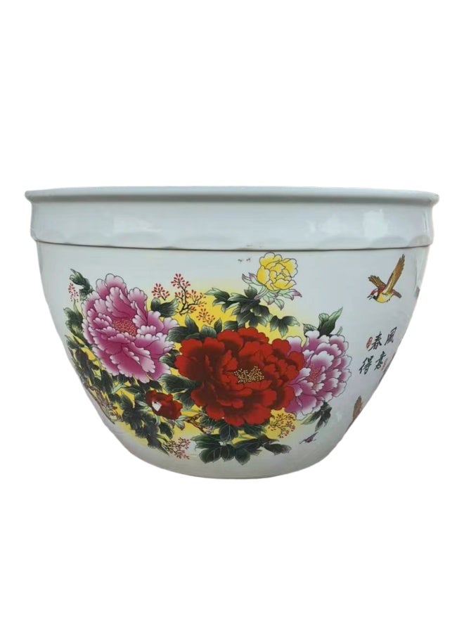 وعاء زهور سيراميكي كبير 64×40 سم مزين برسومات يدوية للفاوانيا والطيور – مزهرية زخرفية فاخرة للحديقة والمنزل بتصميم شرقي كلاسيكي - Image 3