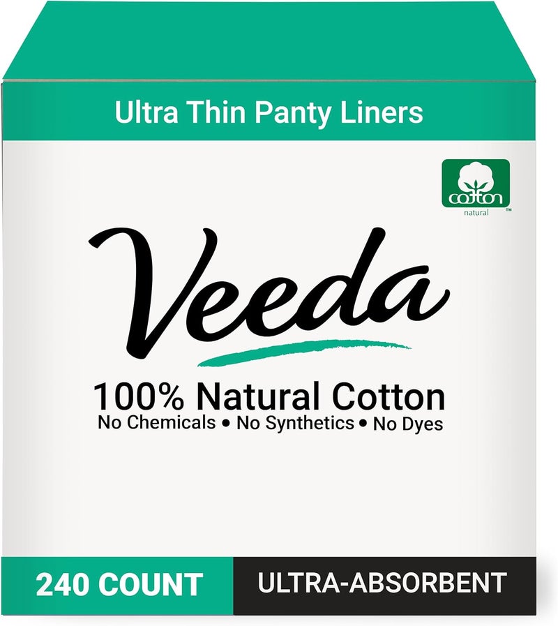 Veeda Natural Cotton Ultra Thin Panty Liners for Women - Breathable Thin Daily Liners are Always Chlorine and Toxin Free - Hypoallergenic & Comfortable Pantyliners - 240 Count - Image 1
