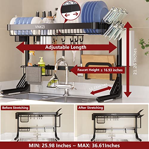 VNKZI Over Sink Dish Drying Rack, 2 Tier Stainless Steel Storage Adjustable Length (25.98'' to 36.61'') Kitchen Rack, Multifunctional Expandable Counter Organizer, Space Saver Dish Rack - Image 2