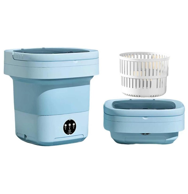 غسالة صغيرة محمولة قابلة للطي مع مجفف دوار للتنظيف بالموجات فوق الصوتية والتعقيم مع سلة تصريف - Image 1