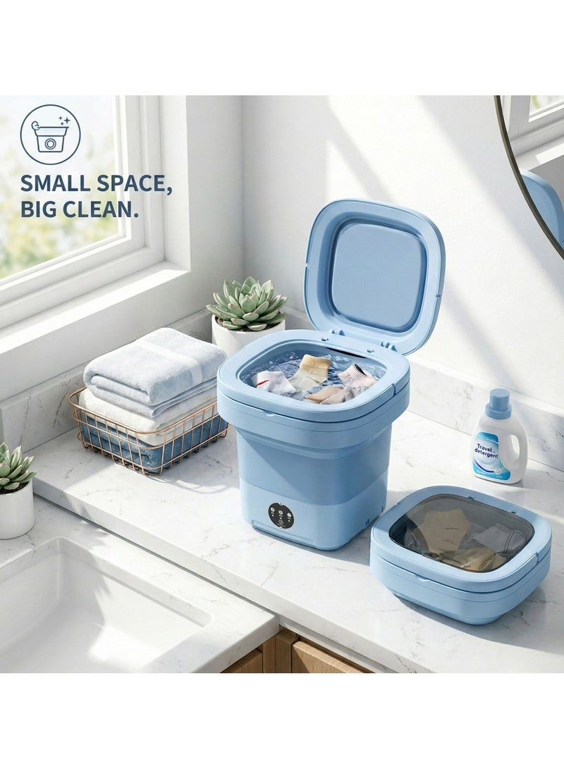 غسالة صغيرة محمولة قابلة للطي مع مجفف دوار للتنظيف بالموجات فوق الصوتية والتعقيم مع سلة تصريف - Image 3