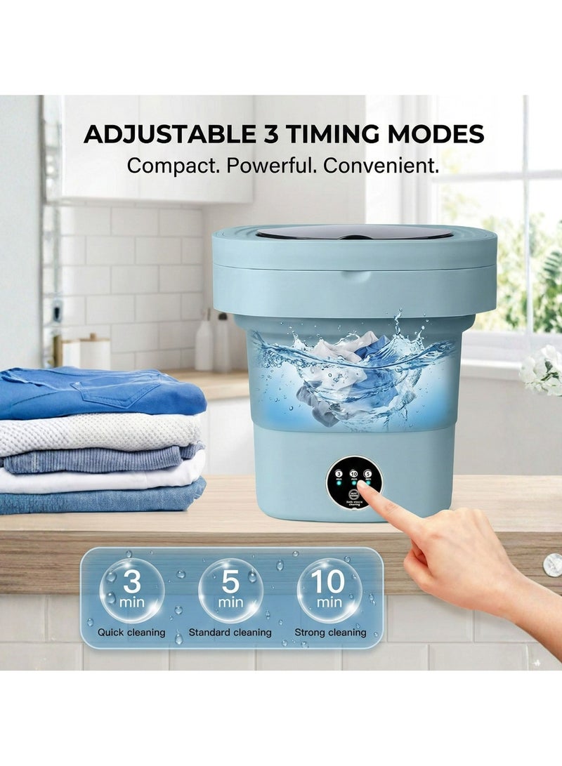 غسالة صغيرة محمولة قابلة للطي مع مجفف دوار للتنظيف بالموجات فوق الصوتية والتعقيم مع سلة تصريف - Image 4