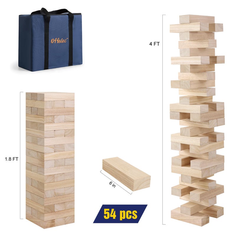 Offelec Giant Tumbling Tower Game with Carry Bag  54 Jumbo Wooden Stacking Blocks for Indoor Outdoor Yard Games Large Tower Stacking Grows to Over 4 FT Tall  Family Party Toy for Kids  Adults - Image 5