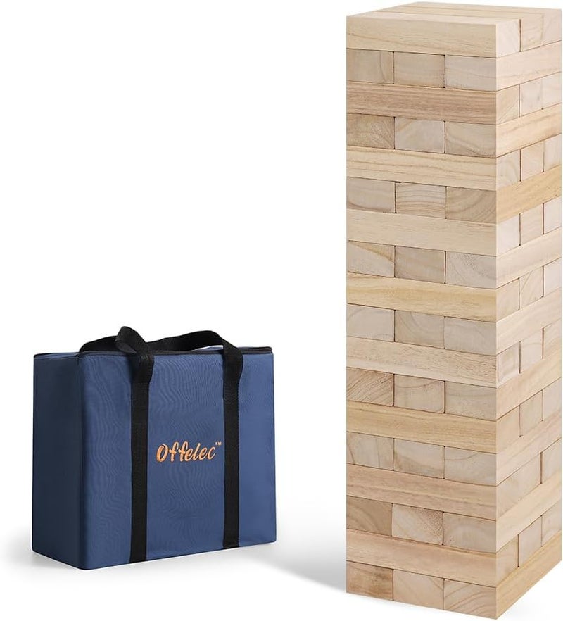 Offelec Giant Tumbling Tower Game with Carry Bag  54 Jumbo Wooden Stacking Blocks for Indoor Outdoor Yard Games Large Tower Stacking Grows to Over 4 FT Tall  Family Party Toy for Kids  Adults - Image 1