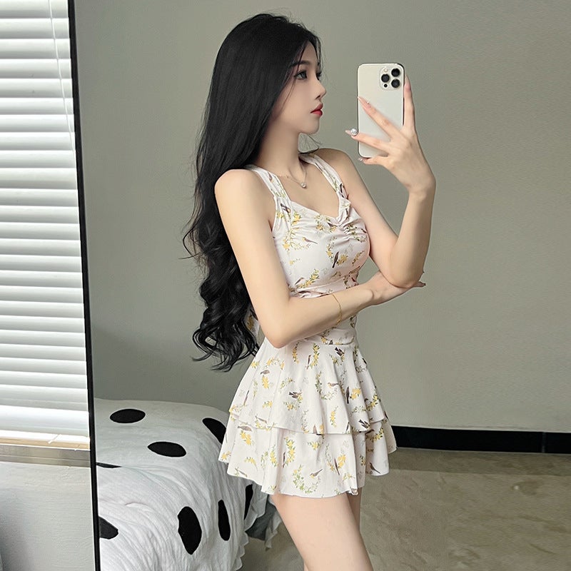 Style Small Fresh Shoulder Strap Conservative Flesh Covering Slim One-Piece Skirt Pure Desire Wind Seaside Po Swimsuit - Image 3