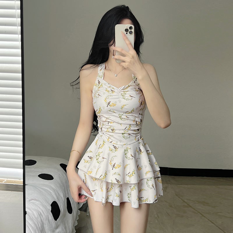 Style Small Fresh Shoulder Strap Conservative Flesh Covering Slim One-Piece Skirt Pure Desire Wind Seaside Po Swimsuit - Image 4