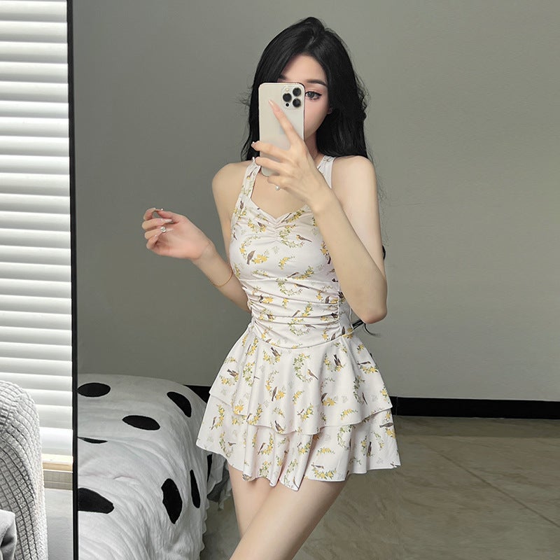 Style Small Fresh Shoulder Strap Conservative Flesh Covering Slim One-Piece Skirt Pure Desire Wind Seaside Po Swimsuit - Image 5