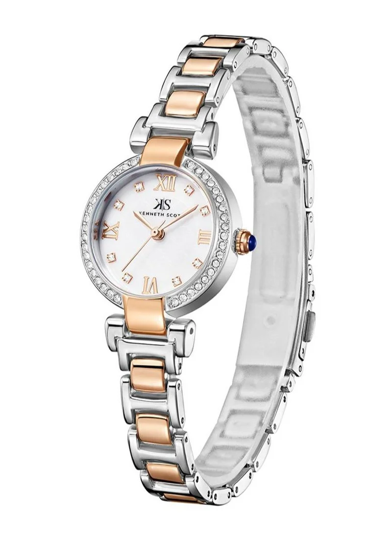 كينيث سكوت Kenneth Scott K22520-KBKM Women's Analog Display Watch & Alloy Strap Two-Tone Rose Gold