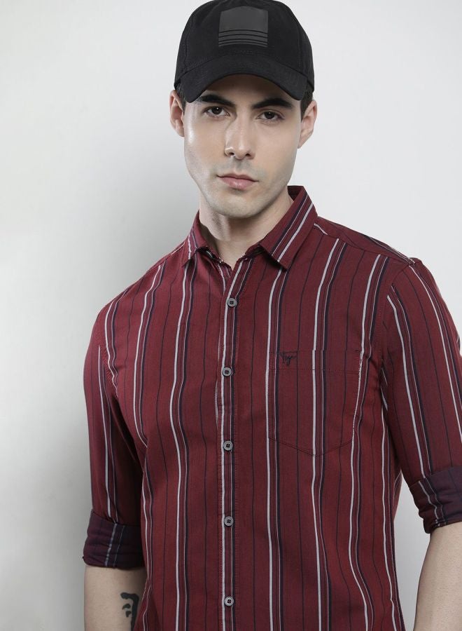 The Indian Garage Co Men Regular Fit Striped Full Sleeves Cutaway Collar Casual Shirt - Image 1