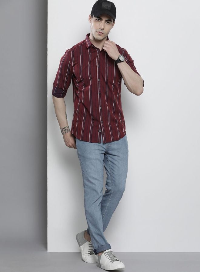 The Indian Garage Co Men Regular Fit Striped Full Sleeves Cutaway Collar Casual Shirt - Image 5