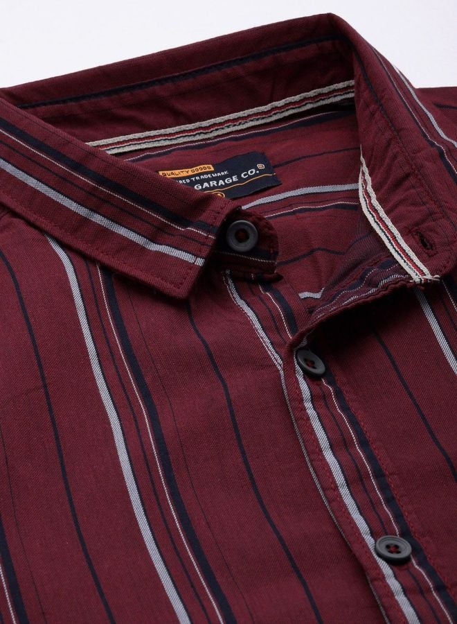 The Indian Garage Co Men Regular Fit Striped Full Sleeves Cutaway Collar Casual Shirt - Image 4