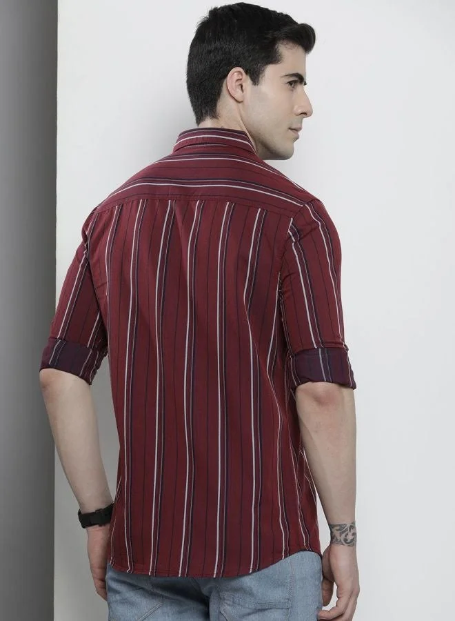 The Indian Garage Co Men Regular Fit Striped Full Sleeves Cutaway Collar Casual Shirt